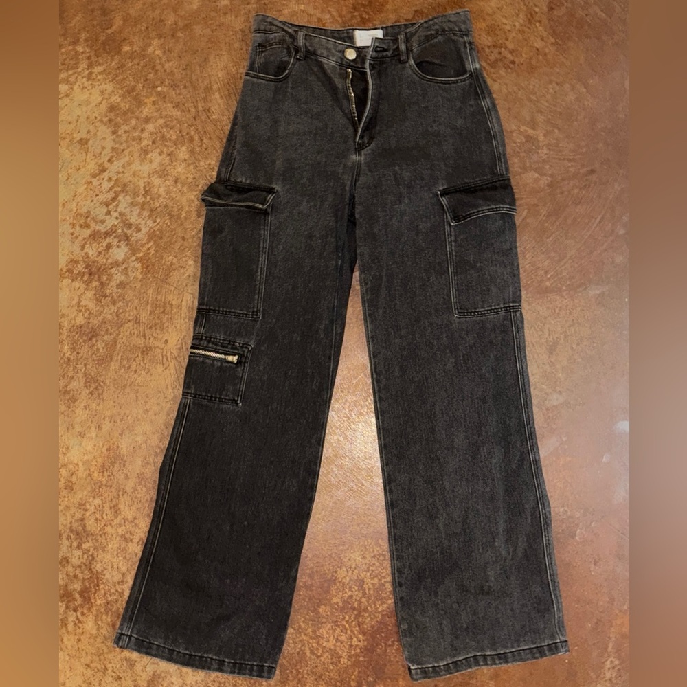 High Rise Black Cargo Jeans